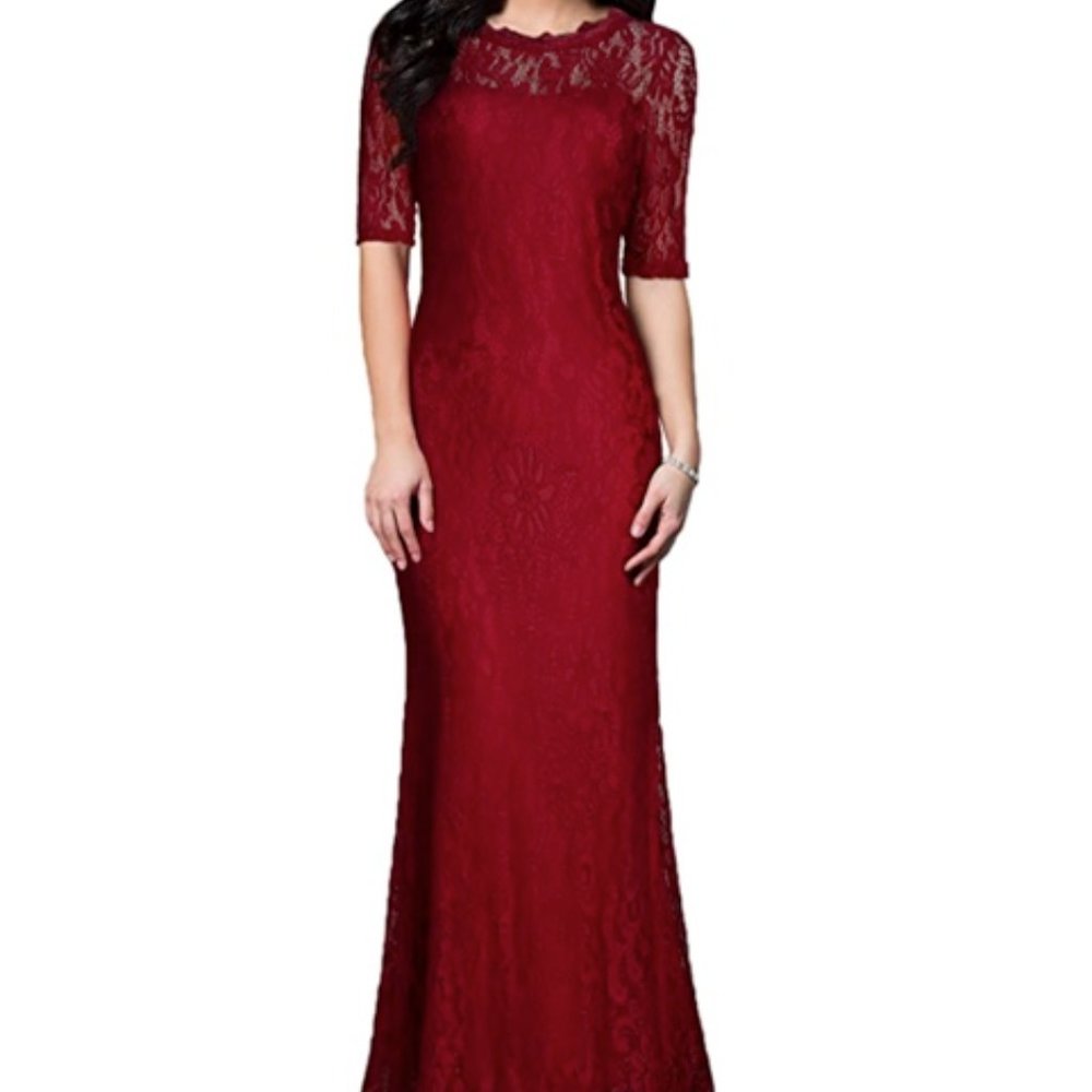 Retro Floral Lace Half Sleeve Bridesmaid Dress